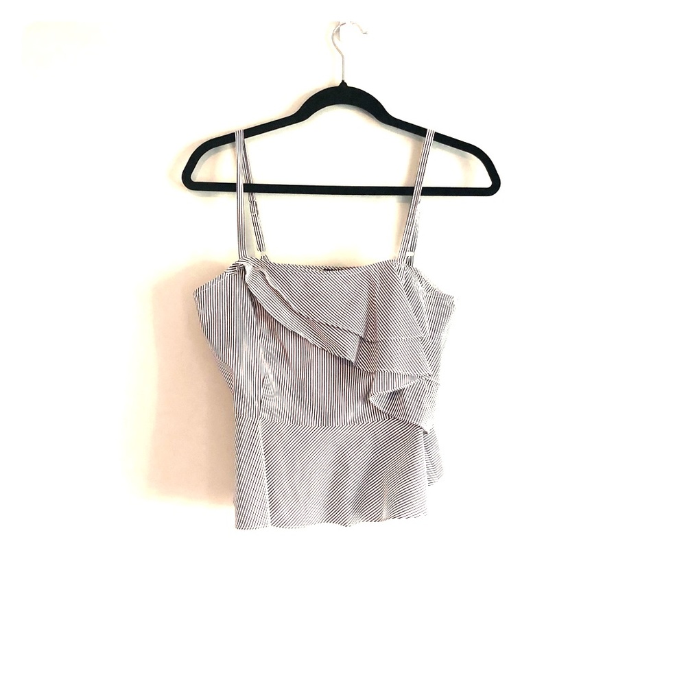 Aqua Striped Cotton Peplum Camisole Black White